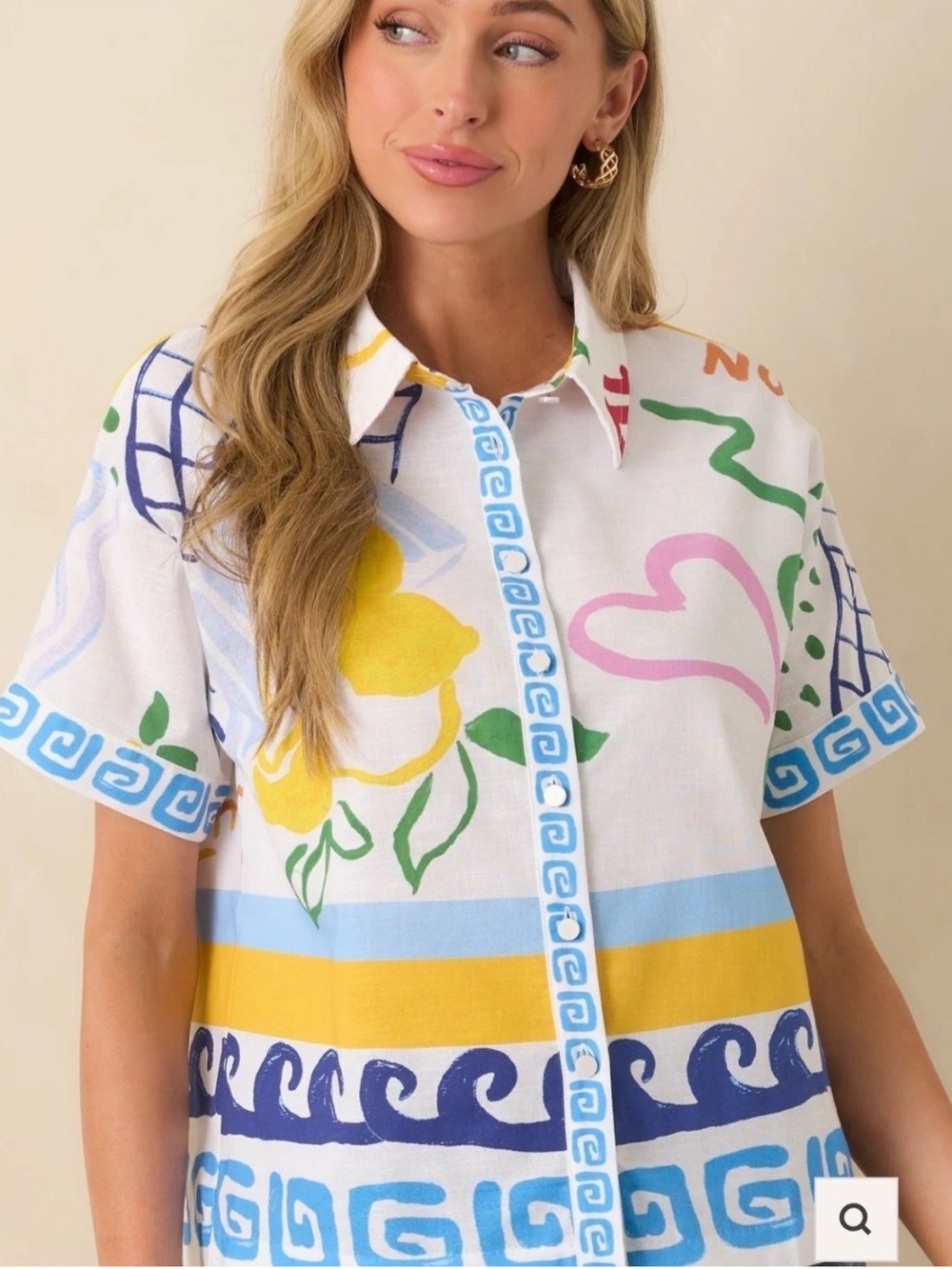 PROSPERINA ISLA MULTI PRINT LINEN BLEND BUTTON FRONT